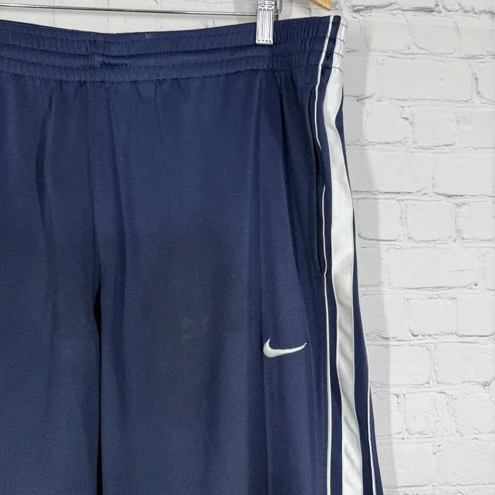Nike Track Pants Large Navy Blue Wide Leg Athletic Pants Swoosh Y2K Athleisure